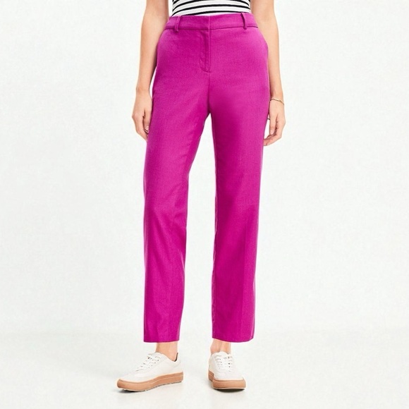 Loft Riveria Slim Pants Linen Blend Magenta Shadow Size 12 - Picture 1 of 12